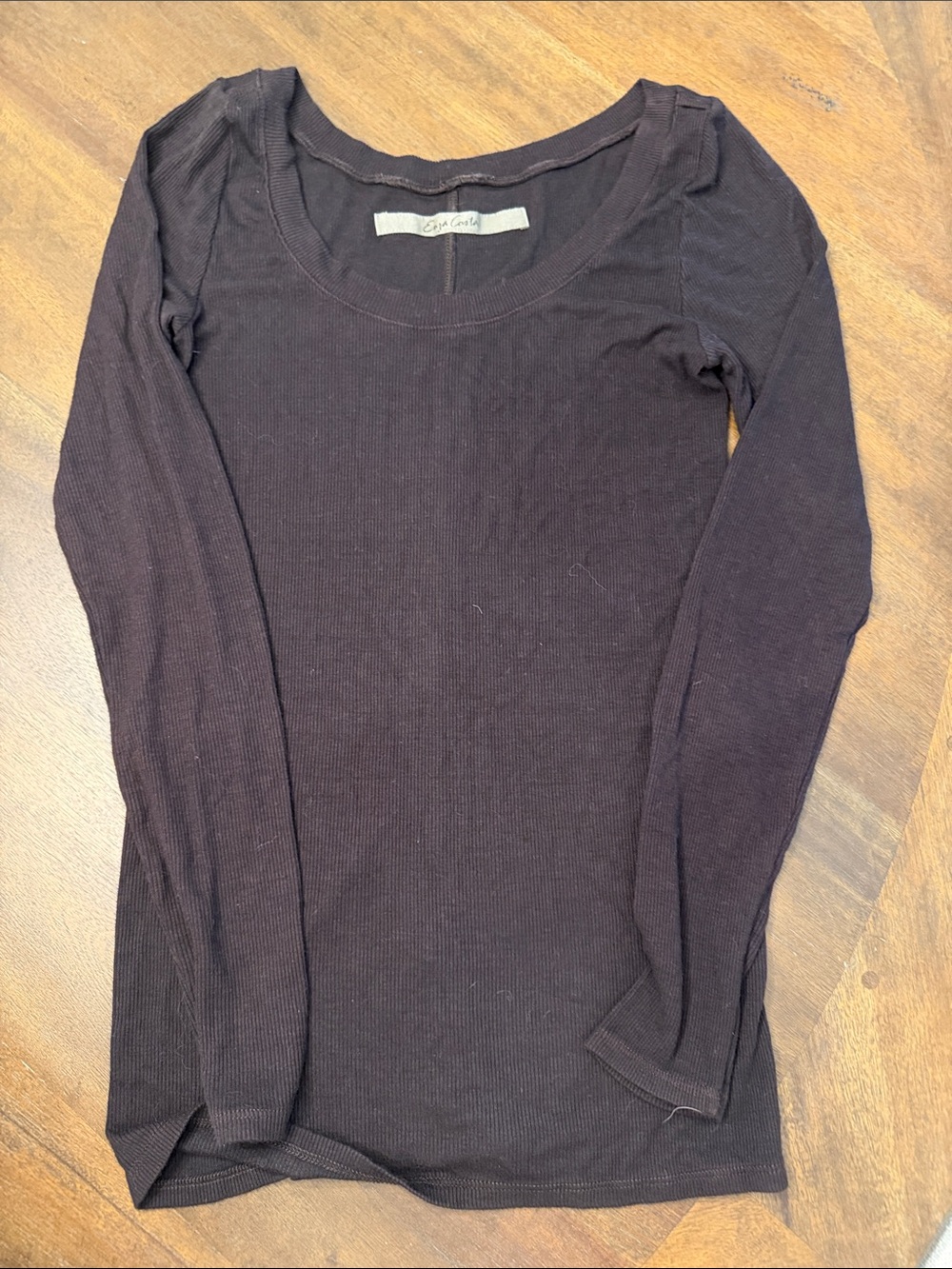 Enza Costa Ribbed Scoop Neck Long Sleeve Top - Dark Brown